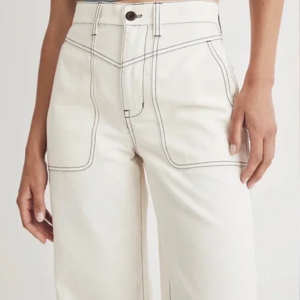 Madewell White Wide-Leg Jeans with Contrast Stitching